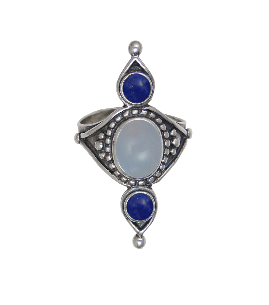 Sterling Silver Royal Ring With Chalcedony And Lapis Lazuli Size 10